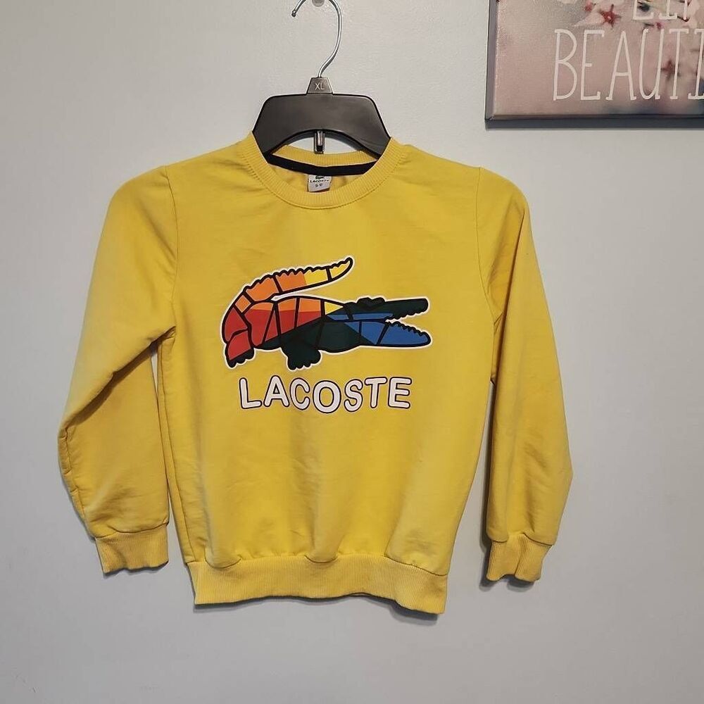 Lacoste Kids size 9/10 Yellow Sweatshirt Long Sleeve Rainbow Crocodile